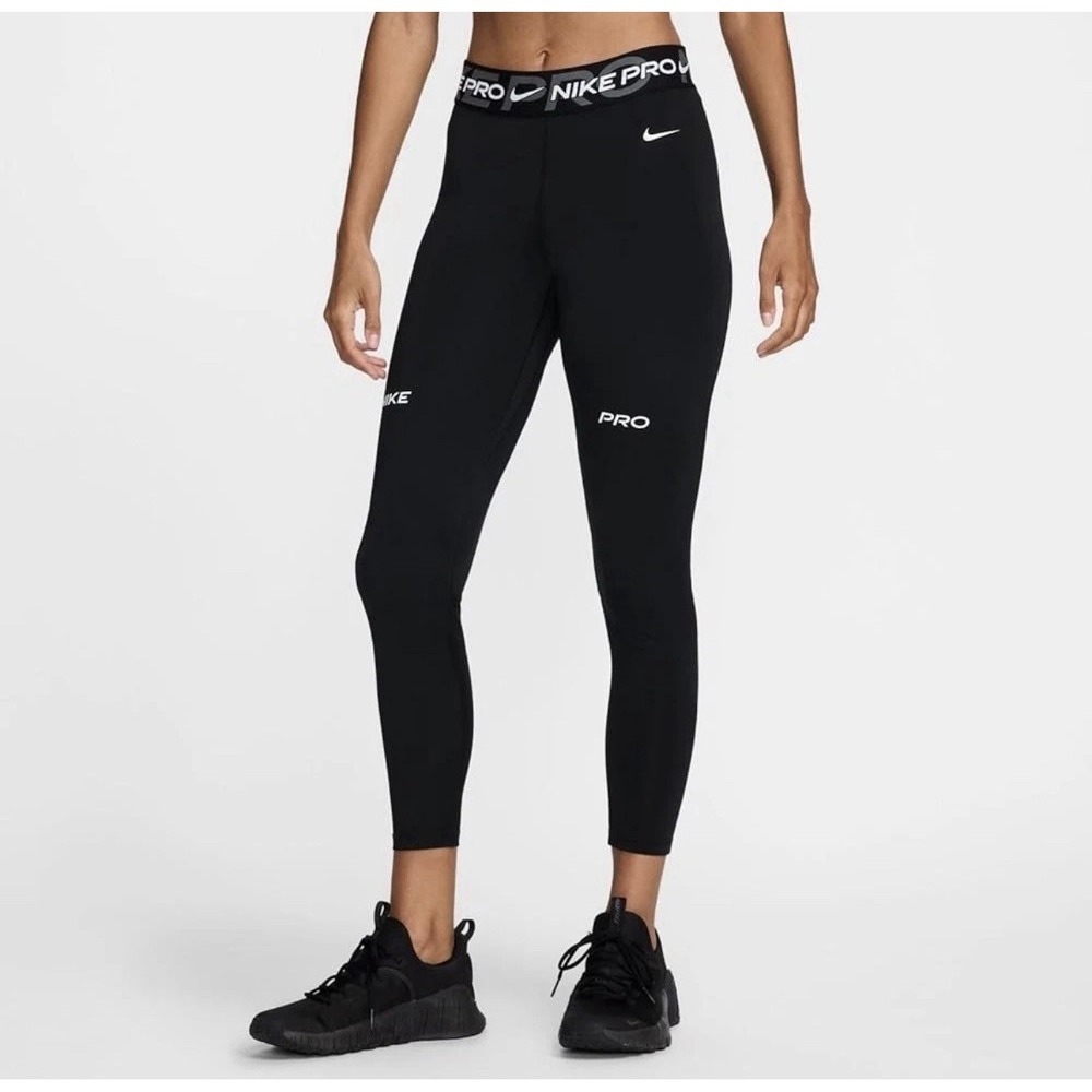 NEW Nike Pro Mid-Rise 7/8 Graphic Leggings Black White Women's Large FV7397-010